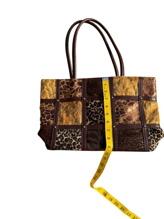 Bueno Womens Patchwork Animal Print Brown Shoulder Bag Faux Leather Pre-Owned - Picture 7 of 9